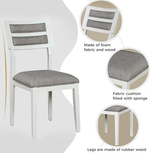 Piece, Classic Traditional Style Table, 4 Upholstered Chairs & Bench, Natural Finish | Kitchen & Dining Furniture Set for 6, White+Gray in Kuwait