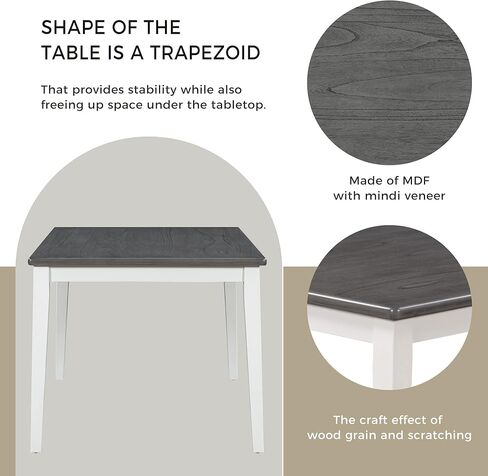 Piece, Classic Traditional Style Table, 4 Upholstered Chairs & Bench, Natural Finish | Kitchen & Dining Furniture Set for 6, White+Gray in Kuwait