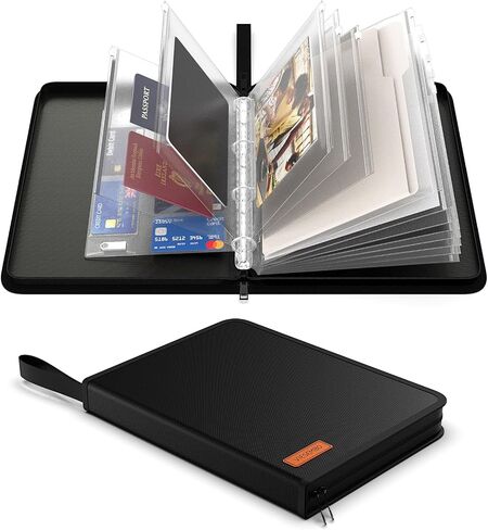Waterproof Document Organizer Folio, Fireproof Document Bag for Home, 4 Ring Zipper Binder for Important Document Storage and Bill, in Case I Go Missing Binder for Birth Certificate Protector in Saudi Arabia
