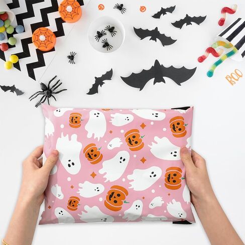 100Pcs Halloween Poly Mailers 10 x 13 Inch Pink Ghost Pumpkin Packaging Bags Self Seal Mailing Envelope Bags for Small Business Clothing Gift in Saudi Arabia