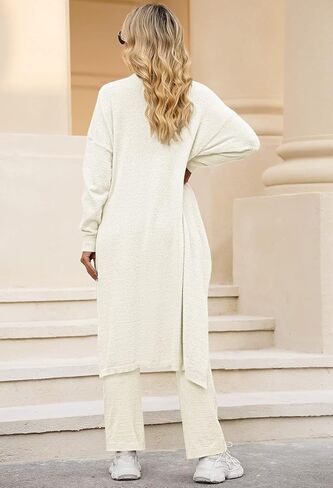 Women's Fuzzy 3 Piece Sweatsuit Open Front Cardigan Crop Tank Tops Wide Legs Pants Lounge Sets in Saudi Arabia