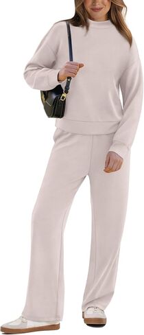 WIHOLL Two Piece Sets for Women Fall Outfits Lounge Sets Mock Neck Tops Wide Leg Pants Vacation Travel Airport Outfits in Saudi Arabia