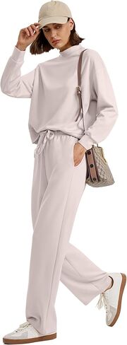 WIHOLL Two Piece Sets for Women Fall Outfits Lounge Sets Mock Neck Tops Wide Leg Pants Vacation Travel Airport Outfits in Saudi Arabia
