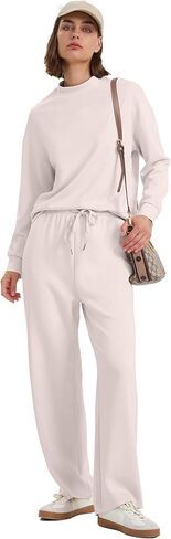 WIHOLL Two Piece Sets for Women Fall Outfits Lounge Sets Mock Neck Tops Wide Leg Pants Vacation Travel Airport Outfits in Saudi Arabia