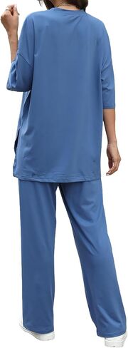 Womens 2 Piece Outfits Short Sleeve Set Wide Leg Pants Casual Trendy Pullover Lounge Set in Saudi Arabia