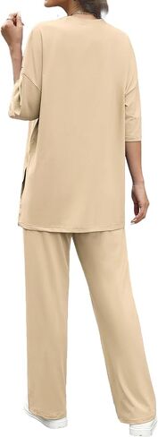 Womens 2 Piece Outfits Short Sleeve Set Wide Leg Pants Casual Trendy Pullover Lounge Set in Saudi Arabia