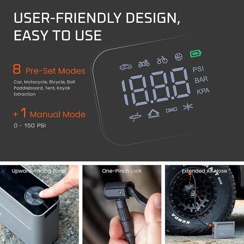 Tire Inflator Portable Air Compressor Paddle Board Pump, 10-in-1 150PSI Electric Air Pump for Car Tires, SUP Pump of 2 Stage Inflation & Auto-Off, for Car, Paddle Board, Inflatable Boat, Bike in Saudi Arabia