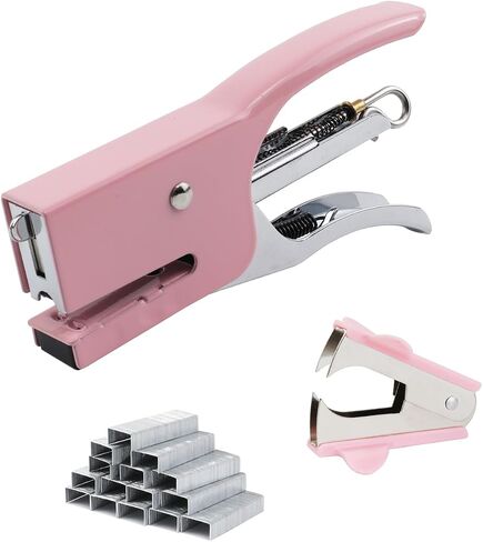 Small Hand-held Stapler Set, 15 Sheet Capacity, includes 750Pcs Staples and A Staple Remover, Mini Desktop Stapler for Office, School, Home or Travel Use. (Pink) in Saudi Arabia