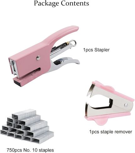 Small Hand-held Stapler Set, 15 Sheet Capacity, includes 750Pcs Staples and A Staple Remover, Mini Desktop Stapler for Office, School, Home or Travel Use. (Pink) in Saudi Arabia