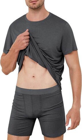 Men's Lounge Wear Set with Underwear, Round-Neck Top and Short Sleep Pajama Set - Comfortable Loungewear for Men in Saudi Arabia
