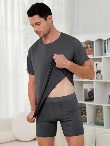 Men's Lounge Wear Set with Underwear, Round-Neck Top and Short Sleep Pajama Set - Comfortable Loungewear for Men in Saudi Arabia