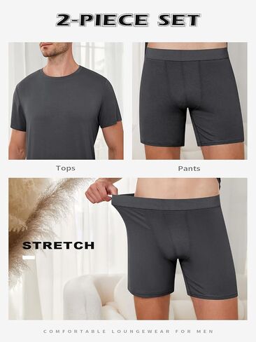 Men's Lounge Wear Set with Underwear, Round-Neck Top and Short Sleep Pajama Set - Comfortable Loungewear for Men in Saudi Arabia