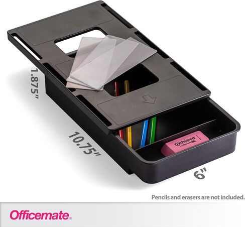 Officemate Medium Self-Adhesive Under Desk Drawer, Black, 6" x 10.75" x 1.875" (22532) in Saudi Arabia