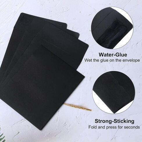 200 Pack Mini Envelopes, 2.8 x 3.5 Inch Coin and Small Parts Envelopes with Gummed Flap for Gift Cards Wedding Favors Baby Showers Garden, Black in Saudi Arabia