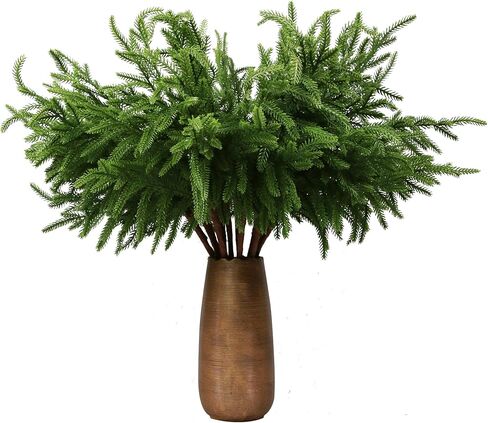 12 قطعة من فروع الصنوبر نورفولك الاصطناعية مقاس 45.72 سم نباتات بلاستيكية لعيد الميلاد ديكور سيقان خضراء صناعية من الصنوبر نباتات صناعية خارجية مقاومة للأشعة فوق البنفسجية لعيد الميلاد في الأماكن المغلقة، ديكور منزلي للشرفة الأمامية (12، 18 بوصة) in Kuwait