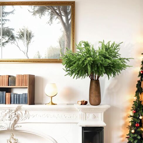 12 قطعة من فروع الصنوبر نورفولك الاصطناعية مقاس 45.72 سم نباتات بلاستيكية لعيد الميلاد ديكور سيقان خضراء صناعية من الصنوبر نباتات صناعية خارجية مقاومة للأشعة فوق البنفسجية لعيد الميلاد في الأماكن المغلقة، ديكور منزلي للشرفة الأمامية (12، 18 بوصة) in Kuwait