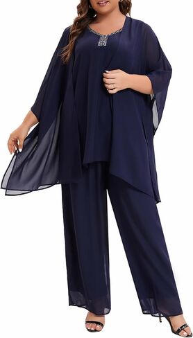Plus Size Mother of Bride Pant Suits 3 Piece Chiffon Party Sets Handmade Sequins Wedding Guest Outfit in Saudi Arabia