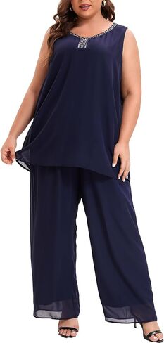 Plus Size Mother of Bride Pant Suits 3 Piece Chiffon Party Sets Handmade Sequins Wedding Guest Outfit in Saudi Arabia