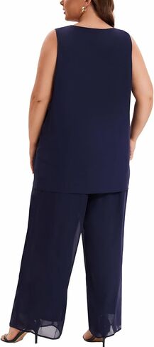 Plus Size Mother of Bride Pant Suits 3 Piece Chiffon Party Sets Handmade Sequins Wedding Guest Outfit in Saudi Arabia