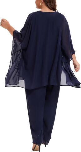 Plus Size Mother of Bride Pant Suits 3 Piece Chiffon Party Sets Handmade Sequins Wedding Guest Outfit in Saudi Arabia