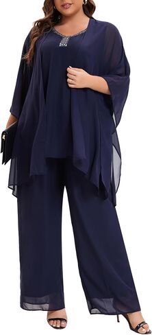 Plus Size Mother of Bride Pant Suits 3 Piece Chiffon Party Sets Handmade Sequins Wedding Guest Outfit in Saudi Arabia