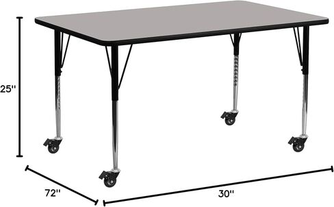 طاولة أنشطة Flash Furniture Wren Mobile مقاس 30 بوصة عرض × 72 بوصة طول مستطيلة باللون الرمادي HP - أرجل قابلة للتعديل بارتفاع قياسي in Saudi Arabia
