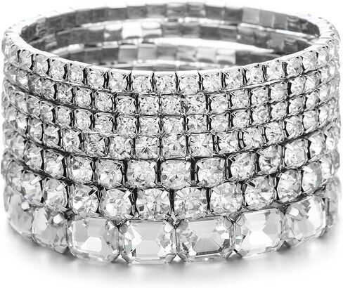 7 PCS Crystal Stretch Bracelets for Women, Bridal Wedding Stackable Layered Rhinestone Bracelets Set Evening Party Jewelry in Saudi Arabia