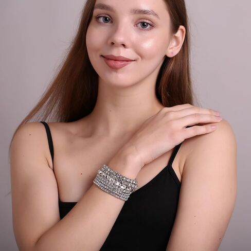 7 PCS Crystal Stretch Bracelets for Women, Bridal Wedding Stackable Layered Rhinestone Bracelets Set Evening Party Jewelry in Saudi Arabia