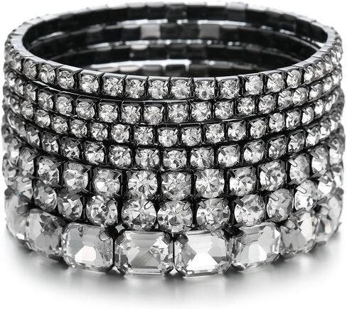 7 PCS Crystal Stretch Bracelets for Women, Bridal Wedding Stackable Layered Rhinestone Bracelets Set Evening Party Jewelry in Saudi Arabia