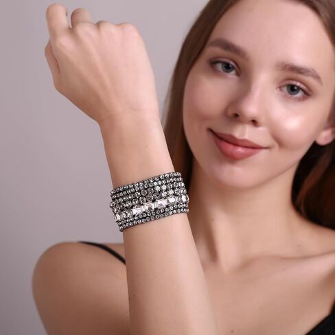 7 PCS Crystal Stretch Bracelets for Women, Bridal Wedding Stackable Layered Rhinestone Bracelets Set Evening Party Jewelry in Saudi Arabia