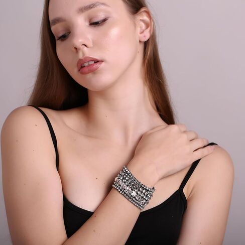 7 PCS Crystal Stretch Bracelets for Women, Bridal Wedding Stackable Layered Rhinestone Bracelets Set Evening Party Jewelry in Saudi Arabia
