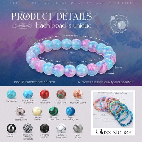 24 Pcs 8mm Gemstones Beaded Bracelets for Men Women Stretch Round Bead Bracelets Set Healing Crystal Stone Bracelets Semi Precious Bracelets in Kuwait