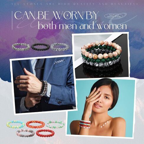24 Pcs 8mm Gemstones Beaded Bracelets for Men Women Stretch Round Bead Bracelets Set Healing Crystal Stone Bracelets Semi Precious Bracelets in Kuwait