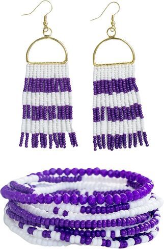 INK + ALLOY Women's Game Day Jewelry Set, Beade Bracelets and Beaded Fringe Earrings Set, Handmade Jewelry for College Students, Teachers, Team Gifts in Saudi Arabia