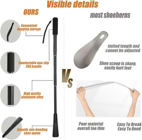 Shoe Horn Long Handle, Long Metal Shoe Horn 3 Pack Portable Telescopic Shoehorn with Plastic Shoe Spoon for Seniors Men Women and Kids in Saudi Arabia