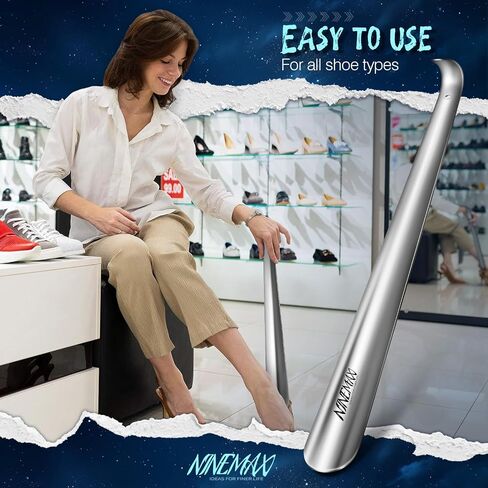 NINEMAX Shoe Horn Long Handle for Seniors 2 pack,16.5" Long Shoehorn Metal for Men Women,Stainless Steel Shoe Horns for Boots in Saudi Arabia