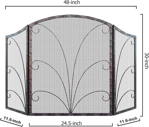 3-Panel Arched Childproof Fireplace Screen Decorative, Handcrafted Scroll Wrought Iron Fireplace Spark Guard Cover-Gold in Saudi Arabia