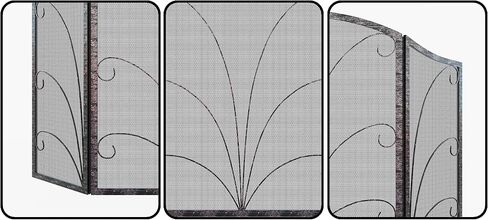 3-Panel Arched Childproof Fireplace Screen Decorative, Handcrafted Scroll Wrought Iron Fireplace Spark Guard Cover-Gold in Saudi Arabia