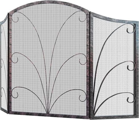 3-Panel Arched Childproof Fireplace Screen Decorative, Handcrafted Scroll Wrought Iron Fireplace Spark Guard Cover-Gold in Saudi Arabia