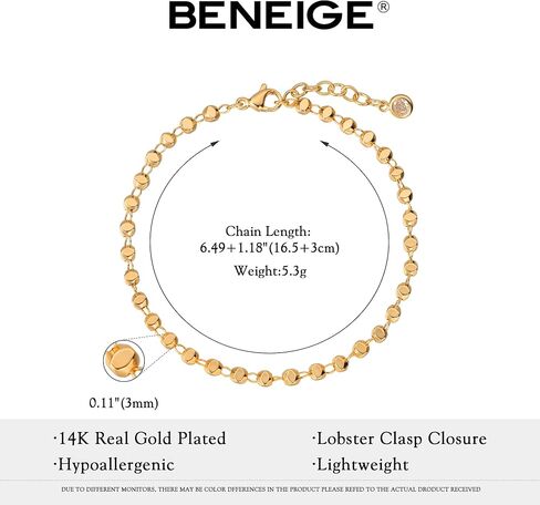 BENEIGE Women Bracelet 14K Gold Plated Paperclip Satellite Bead Ball Oval Cuba Cable Box Chain Daily Charm Layered Link Silver Bracelets Adjustable Jewelry in Saudi Arabia