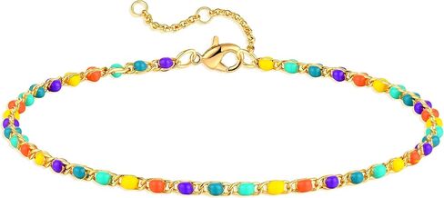 Gold Bracelets for Women, 14K Gold Plated Dainty Statement Beads Link Chain Bracelets for Women Trendy Colorful Stones Flowers Jewelry for Women in Saudi Arabia