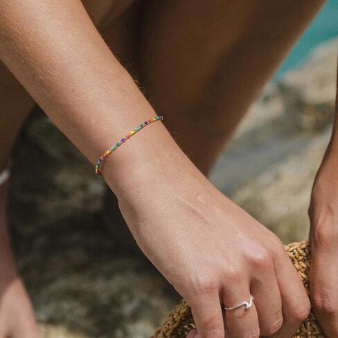 Gold Bracelets for Women, 14K Gold Plated Dainty Statement Beads Link Chain Bracelets for Women Trendy Colorful Stones Flowers Jewelry for Women in Saudi Arabia
