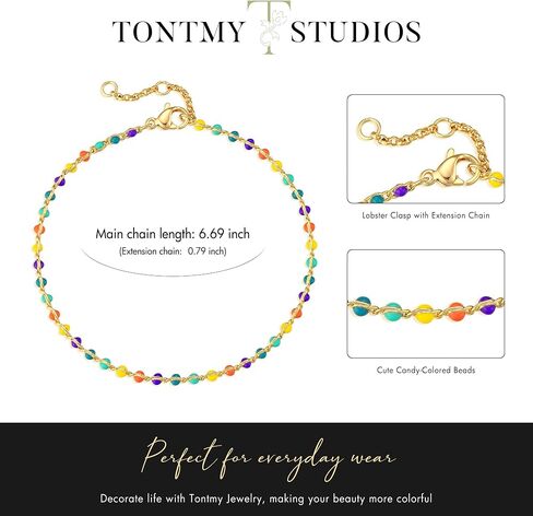 Gold Bracelets for Women, 14K Gold Plated Dainty Statement Beads Link Chain Bracelets for Women Trendy Colorful Stones Flowers Jewelry for Women in Saudi Arabia