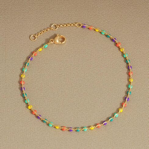 Gold Bracelets for Women, 14K Gold Plated Dainty Statement Beads Link Chain Bracelets for Women Trendy Colorful Stones Flowers Jewelry for Women in Saudi Arabia