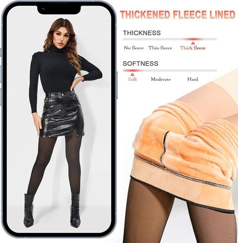 Dutfriay Fleece Lined Tights Women Sheer Fake Translucent Tights Faux Translucent Winter Thermal Warm High Waisted Leggings in Saudi Arabia