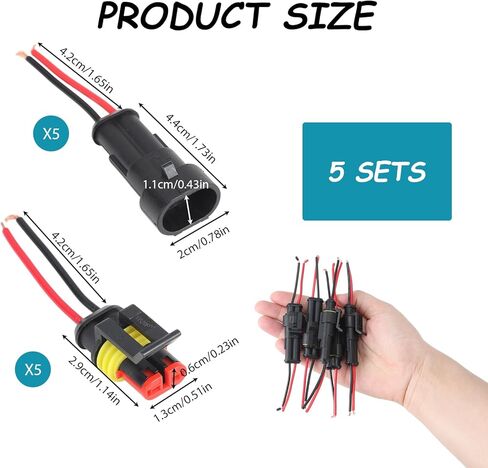 موصل 2 دبوس موصل مقاوم للماء، موصلات أسلاك السيارات للذكور والإناث، موصل طرفي سلسلة 1.5 مم، طول السلك 7 سم، متوافق مع وصلة أسلاك أخرى لقارب الشاحنة السيارة (5 مجموعات) in Kuwait