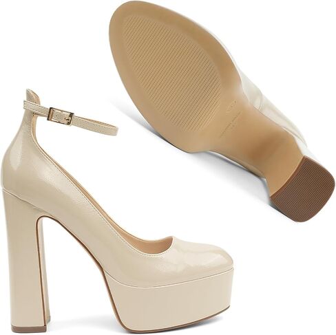 JENN ARDOR Women's Chunky Platform High Heels Closed Toe Block Pumps Ankle Strap Dress Wedding Party Pumps in Kuwait