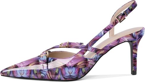 Zamikoo كعب Slingback للنساء مع حزام بإبزيم ومقدمة مدببة سهل الارتداء وكعب عالٍ من الجلد اللامع 3 بوصات in Saudi Arabia