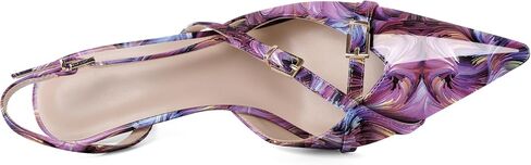 Zamikoo كعب Slingback للنساء مع حزام بإبزيم ومقدمة مدببة سهل الارتداء وكعب عالٍ من الجلد اللامع 3 بوصات in Saudi Arabia