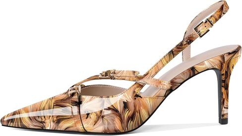 Zamikoo كعب Slingback للنساء مع حزام بإبزيم ومقدمة مدببة سهل الارتداء وكعب عالٍ من الجلد اللامع 3 بوصات in Saudi Arabia